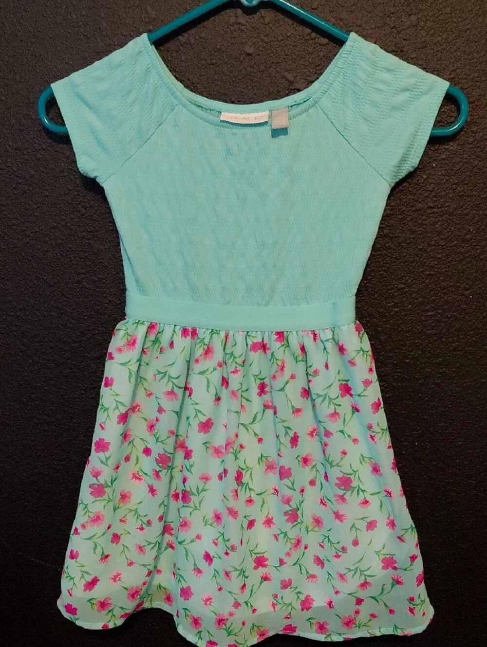 The Children's Place Mint Green Floral Dress with Pink Flowers